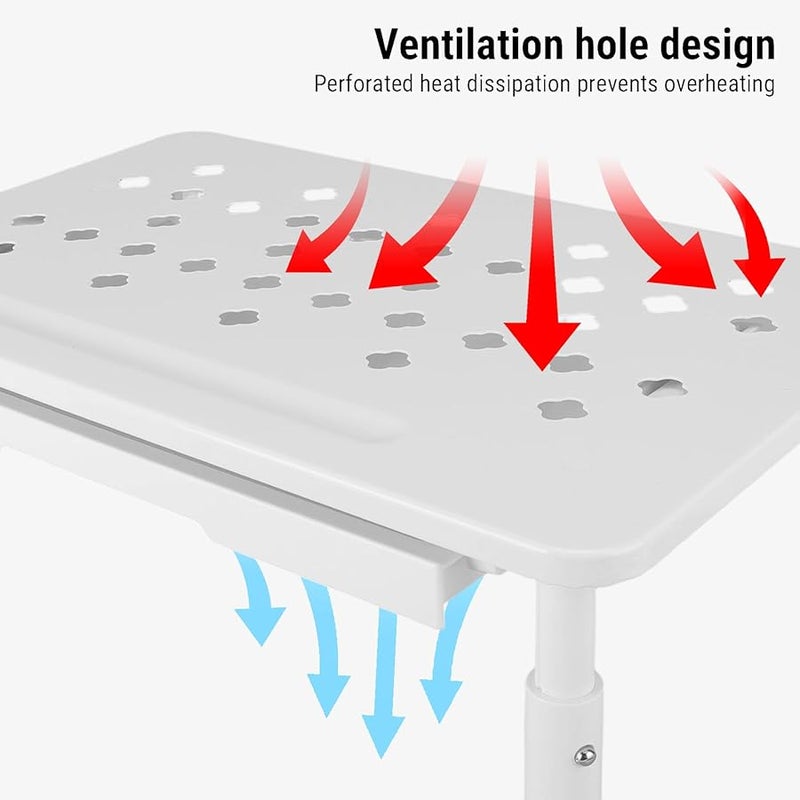 White Desktop Computer Riser Stand With Drawer 3 Adjustable Height 20KG Load Capacity white - Image 5